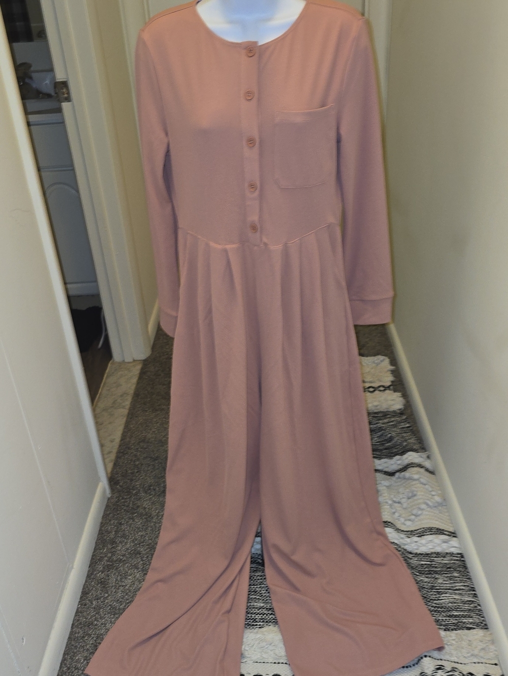 NWT HALARA Dusty Rose Long-Sleeve Button-Front Jumpsuit